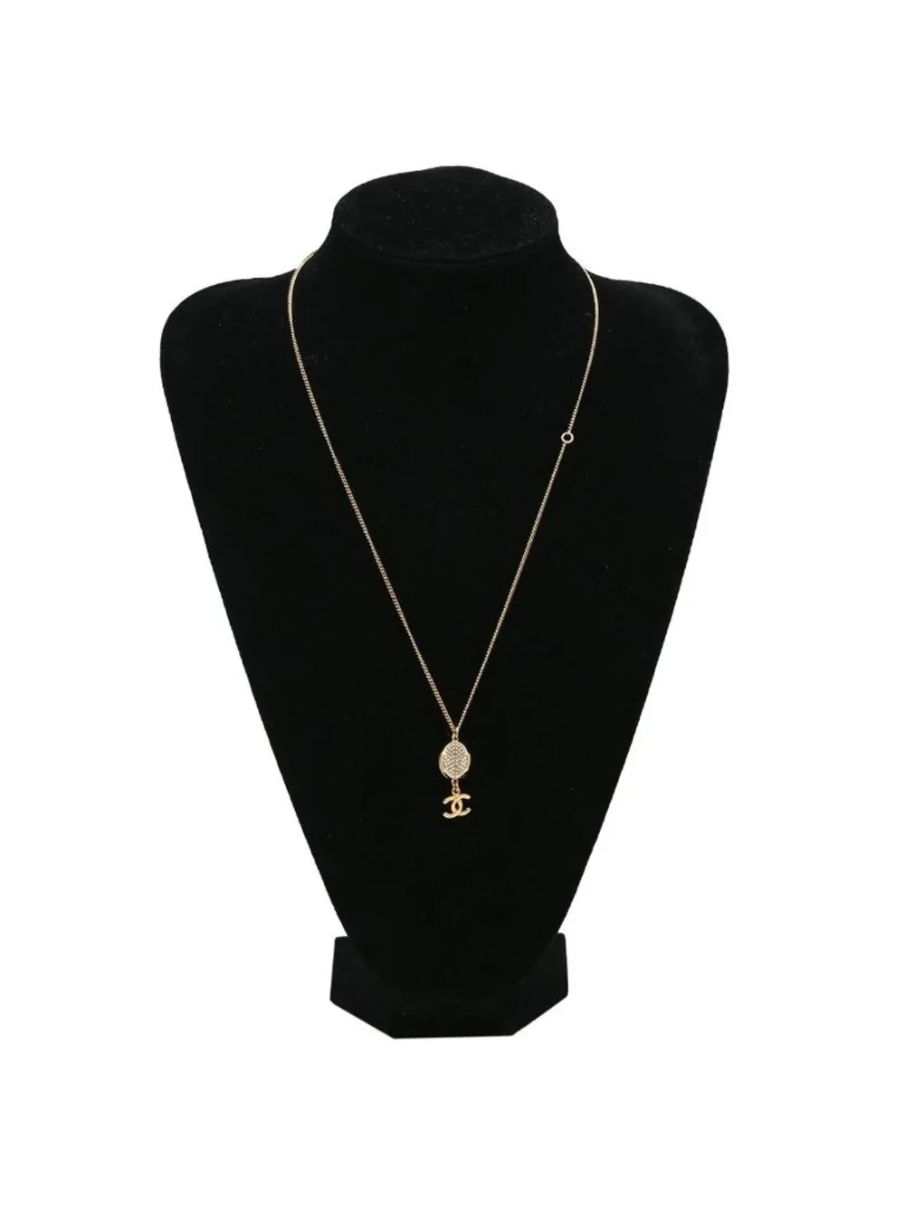 Chanel Necklace Rhinestone CC Logo Lacquer White Black Gold CC Mark Swing